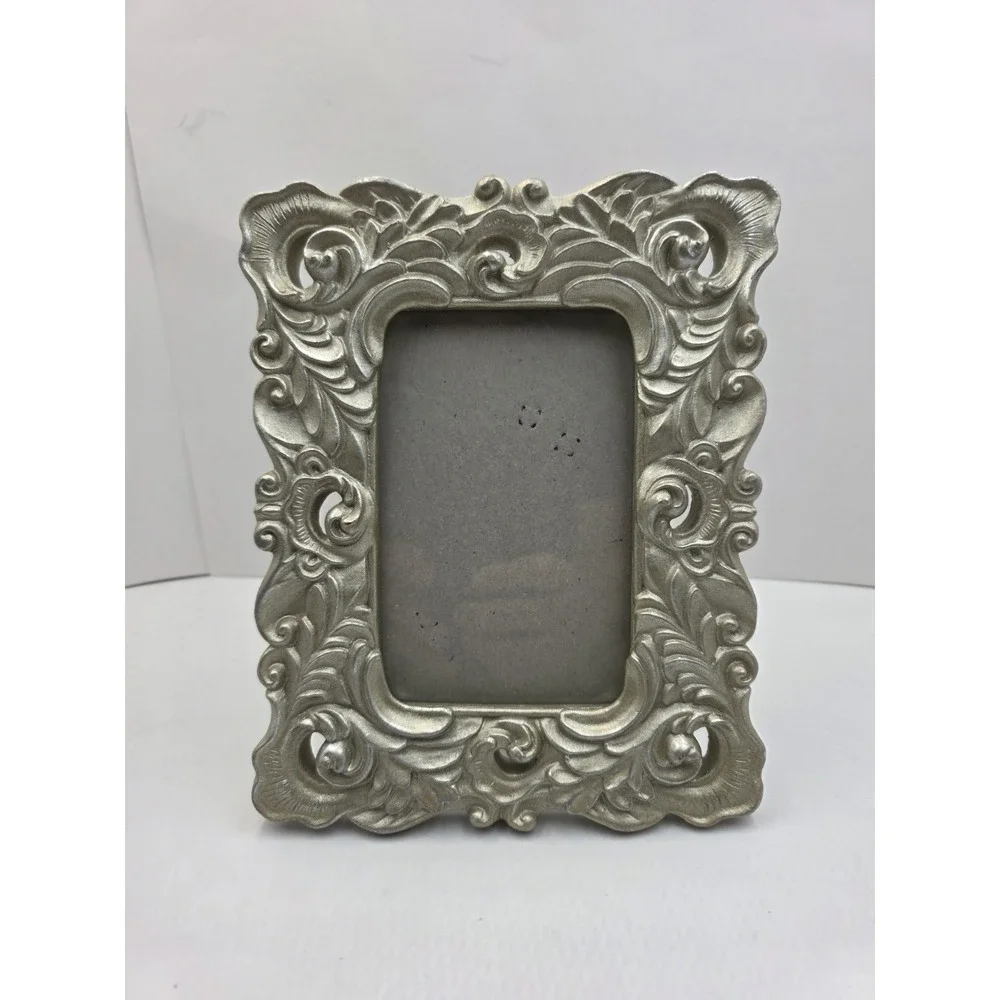 Sicura Ornate Scroll Plume Picture Frame 8.5x7 Resin Wood 3.5x5 Photo Silver